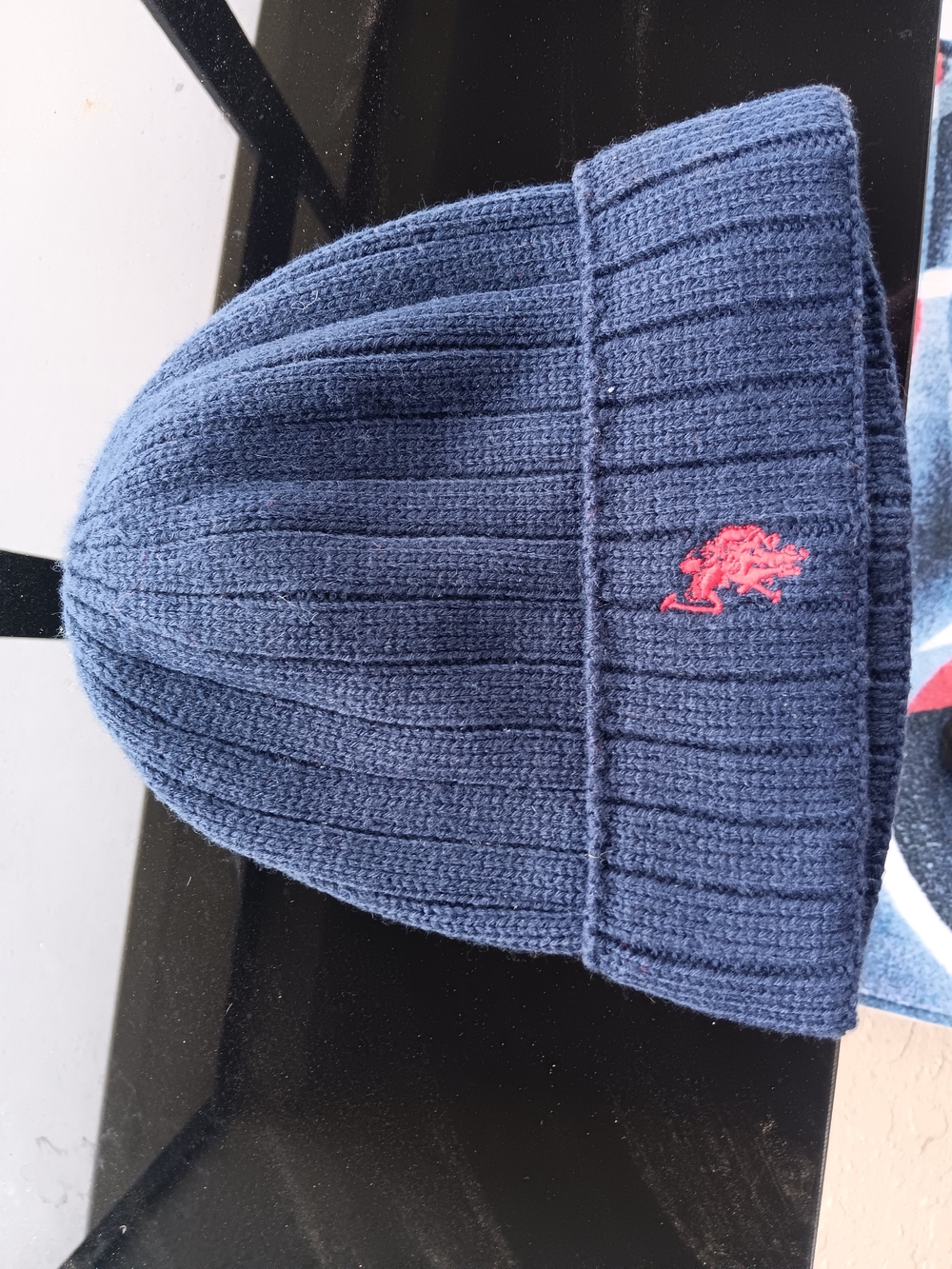 U.S. Polo Assn. Navy Ribbed Knit Beanie with Red Logo